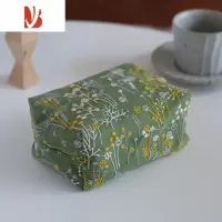 三维工匠纸巾袋布艺 手工制作棉麻日系刺绣皆川明风简约客厅 抽纸盒纸抽套 绿色草花
