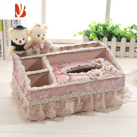 三维工匠布艺纸巾盒客厅轻奢多创意遥控器收纳盒家用茶几桌面抽纸盒子 恩爱熊2合1(大号)粉色