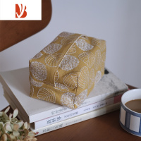 三维工匠纸巾袋布艺 手工制作棉麻日系刺绣皆川明风简约客厅 抽纸盒纸抽套 姜黄色绣球花