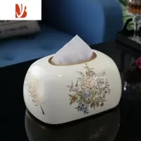 三维工匠欧式抽纸盒办公室茶几摆件高级感陶瓷纸巾盒客厅轻奢纸抽盒 白色椭圆款(送底板)