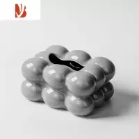 三维工匠奶fufu高颜值陶瓷ins纸巾盒客厅茶几轻奢现代简约网红装饰抽纸盒 球球纸巾盒—浅灰色