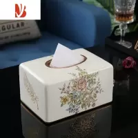三维工匠欧式抽纸盒办公室茶几摆件高级感陶瓷纸巾盒客厅轻奢纸抽盒 白色方形款(送底板)