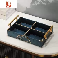 三维工匠纸巾盒收纳盒一体创意家居轻奢饰品茶几新中式遥控器多抽纸盒 璀蓝(山风)分格果盘