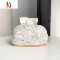 三维工匠高级感轻奢陶瓷纸巾盒客厅家用抽纸盒高颜值茶几餐厅装饰收纳摆件 丝情画意[纸巾盒]白色