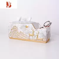 三维工匠高级感轻奢陶瓷纸巾盒客厅家用抽纸盒高颜值茶几餐厅装饰收纳摆件 浮雕收纳[纸巾盒]白色