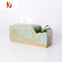 三维工匠高级感轻奢陶瓷纸巾盒客厅家用抽纸盒高颜值茶几餐厅装饰收纳摆件 浮雕收纳[纸巾盒]果绿