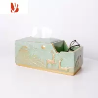 三维工匠高级感轻奢陶瓷纸巾盒客厅家用抽纸盒高颜值茶几餐厅装饰收纳摆件 浮雕收纳[纸巾盒]果绿