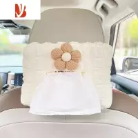 三维工匠车载纸巾盒汽车抽纸盒扶手箱遮阳板挂式可爱简约高级感纸袋装饰# 棕色小花纸巾盒★