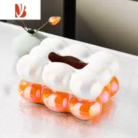 三维工匠高级感陶瓷纸巾盒家用轻奢客厅茶几收纳摆件创意餐巾纸抽纸盒 棉花糖半色纸巾盒-[橙色]