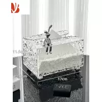 三维工匠纸巾盒客厅茶几轻奢家用亚克力抽纸盒桌面餐巾面巾纸收纳盒子 冰川纹纸巾盒 送兔子