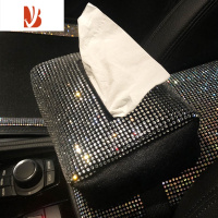 三维工匠镶钻车载抽纸盒挂式车用创意网红纸巾盒扶手箱纸巾收纳抽纸挂袋女 [白钻]纸巾盒