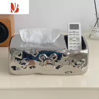 三维工匠网红创意多纸巾盒客厅轻奢陶瓷抽纸盒遥控器收纳茶几装饰 小熊收纳纸巾盒[银色]
