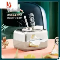 三维工匠ins轻奢纸巾盒 银色桌面客厅收纳盒茶几简约复古法式创意抽纸盒 银色多功能纸巾盒-侧面取纸-无弹簧