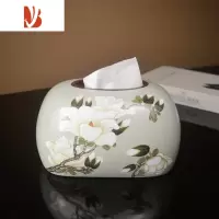 三维工匠新中式陶瓷纸巾盒网红家居轻奢茶几装饰品客厅实用设计品质抽纸盒 新中式卉灰色B款 极有家品质