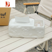 三维工匠奶油风陶瓷纸巾盒家用客厅茶几多遥控器收纳盒轻奢抽纸盒 1163小熊收纳纸巾盒[白色]