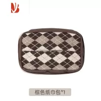 三维工匠车载纸巾盒抽座椅多挂式皮革创意欧式千鸟格纸巾包车用抽纸盒 棕色菱格纸巾包