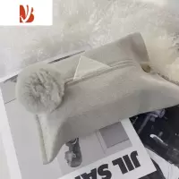 三维工匠原创设计毛球纸巾套纯色米色灰色布艺纸巾盒车载纸巾套 浅雅灰