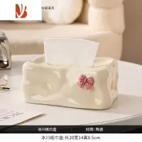 三维工匠创意蝴蝶结抽纸盒家用客厅轻奢茶几餐桌摆件陶瓷纸巾盒纸抽盒 蝴蝶结冰川纸巾盒-奶白