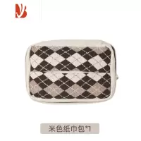 三维工匠车载纸巾盒抽座椅多挂式皮革创意欧式千鸟格纸巾包车用抽纸盒 米色菱格纸巾包
