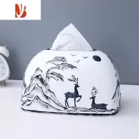 三维工匠抽纸巾盒家居装饰新中式轻奢现代简约客餐厅家用桌面创意陶瓷摆件 黑白配