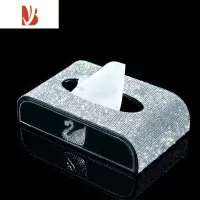 三维工匠汽车家用精致纸巾盒镶钻女餐巾纸盒车载创意抽纸盒纸巾套皮革时尚 单天鹅透明钻+大防滑垫+纸巾
