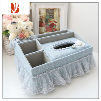 三维工匠蝶恋熊客厅抽纸盒茶几遥控器收纳盒化妆台纸巾盒化妆品收纳盒 K18 蓝色大号多用纸巾