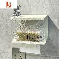 三维工匠壁挂式卫生间纸巾盒厕所抽纸盒免打孔纸巾架卫生纸卷纸置物架 卫生间上墙纸巾盒[奶白+亚克力]大头熊款