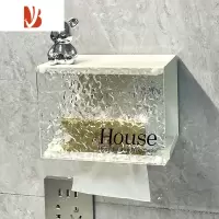 三维工匠壁挂式卫生间纸巾盒厕所抽纸盒免打孔纸巾架卫生纸卷纸置物架 卫生间上墙纸巾盒[奶白+亚克力]大头熊款
