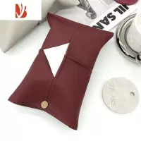 三维工匠哑光质感超纤皮车载纸巾套 咖色棕色纸巾盒装饰设计纸巾套 酒红色(普通款无绑带)