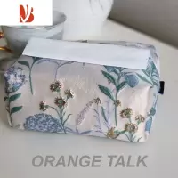 三维工匠ins中国风压花烫金刺绣纸巾盒猫咪车载手工桌面抽纸收纳布艺双层 蓝色烫金刺绣布艺双层纸巾盒