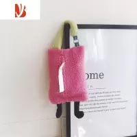 三维工匠车载客厅悬挂纸巾袋毛绒可爱趣味抽挂式床头车内纸盒纸抽袋纸巾套 玫红色 手提脚丫纸巾袋