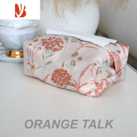 三维工匠ins中国风压花烫金刺绣纸巾盒猫咪车载手工桌面抽纸收纳布艺双层 粉色金线绣布艺双层纸巾盒