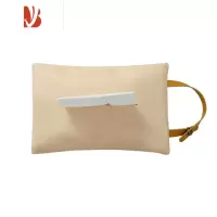 三维工匠MOM皮革纸巾套纯色家用车载pu抽纸盒防水简约北欧ins悬挂抽纸袋 挂绳款—杏