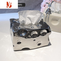 三维工匠高颜值家用客厅轻奢风抽纸盒创意纸抽盒餐巾纸盒子擦手纸巾盒 陶瓷奶酪纸巾盒(银色)送粉色蝴蝶结