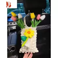 三维工匠网红车载纸巾盒多挂式抽纸盒花朵高级感车内扶手收纳装饰品 郁金香泡泡[一只黄花]