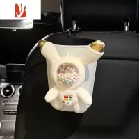 三维工匠车载纸巾盒抽车内挂式汽车用抽纸盒创意可爱卡通垃圾桶椅背抽纸包 彩球宇航兔(白色垃圾桶)送一卷袋
