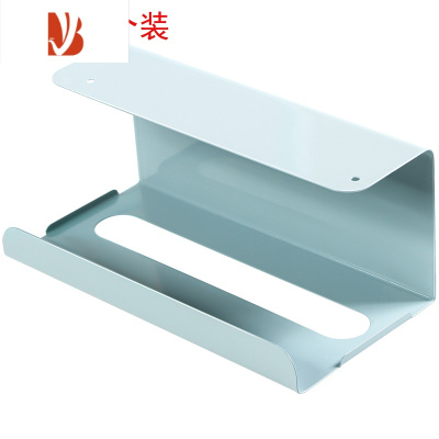 三维工匠厨房纸巾架免打孔铁艺用纸架家用餐巾纸创意挂架橱柜门抽纸盒壁挂 蓝色两个装