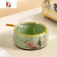 三维工匠美式纸巾盒摆件陶瓷客厅茶几简约现代抽纸盒家用创意烟灰缸套装 鼓形烟灰缸-绿色大号