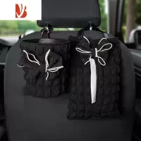 三维工匠车载纸巾盒挂式高级感创意女汽车收纳车上车内垃圾桶车用抽纸盒 黑蝴蝶结泡泡格纸巾袋+垃圾桶