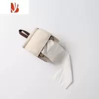 三维工匠布艺抽纸巾套袋 卷纸筒 创意挂式卧室纯色家用车载纸巾盒 浅米黄 乳白卷纸套
