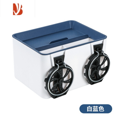 三维工匠车载纸巾盒车内挂式抽纸盒扶手箱储物盒水杯支架汽车装饰品高级感 全新升级[白蓝色]双杯架可拆卸