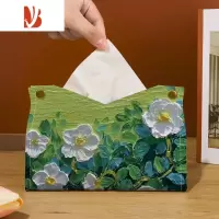 三维工匠玫瑰油画摆件纸巾盒家用客厅餐厅抽纸盒房间纸抽收纳家居高级感女 油画野玫瑰-抽纸盒