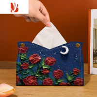 三维工匠ins油画轻奢风纸巾盒收纳餐厅抽纸盒高级感车内客厅办公桌面纸抽 月下红玫瑰-抽纸盒