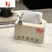 三维工匠抽纸盒家用客厅轻奢创意奶油风茶几收纳盒餐巾纸弹簧纸巾盒子 英文纸巾盒(赠兔子+蝴蝶结)