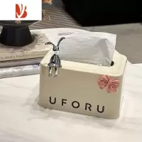 三维工匠抽纸盒家用客厅轻奢创意奶油风茶几收纳盒餐巾纸弹簧纸巾盒子 英文纸巾盒(赠兔子+蝴蝶结)