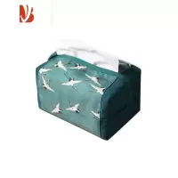 三维工匠锦有造物 布艺复古风中式纸巾盒艺术感 手工棉麻餐巾抽纸袋抽纸盒 瑞鹤图