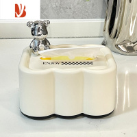 三维工匠纸巾盒客厅轻奢家用餐巾纸盒子创意抽纸盒茶几收纳盒套装 小熊奶油色[内置弹簧纸巾盒]