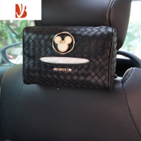 三维工匠扶手箱抽纸盒挂式金属花网红气质高级女感座椅车内汽车纸巾抽纸盒 黑编织包 白奇奇