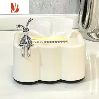 三维工匠纸巾盒客厅轻奢家用餐巾纸盒子创意抽纸盒茶几收纳盒套装 小兔子奶油色[内置弹簧纸巾盒]