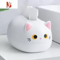 三维工匠纸巾盒家用创意猫咪客厅可爱多茶几收纳盒轻奢桌面牙签抽纸盒 白猫纸巾盒[带牙签盒]